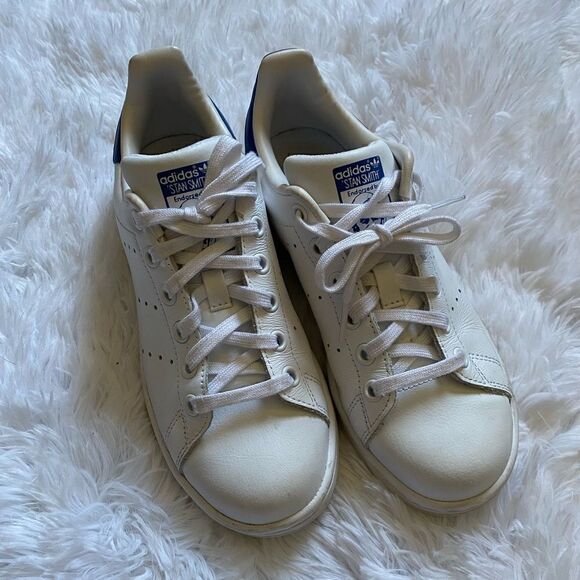 Adidas Stan Smith Sneakers Shoes White Blue Athletic Mens Size 4 - Picture 2 of 14